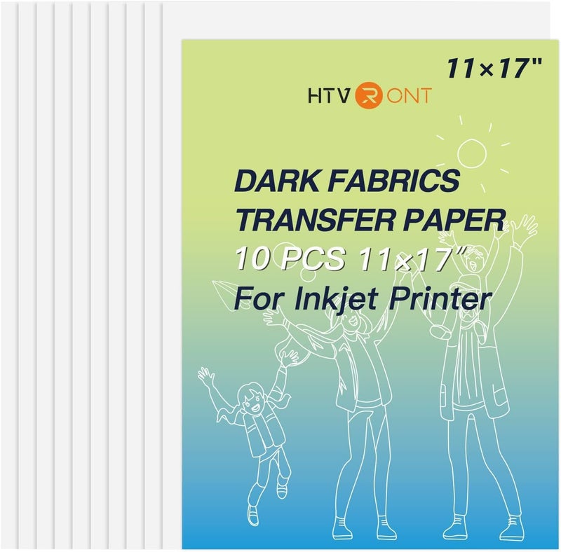 HTVRONT Heat Transfer Paper 11x17 " for Dark T Shirts - 10 Pack Iron on Transfer Paper for Inkjet Printer, Large 11x17" Easy to Use Printable Heat Transfer Vinyl, Vibrant Color, Durable & Soft - Image 1